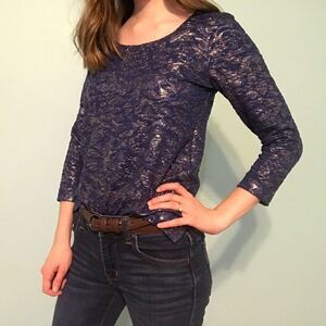 Ann Taylor Petite Blue Sparkly Top Size XXSP